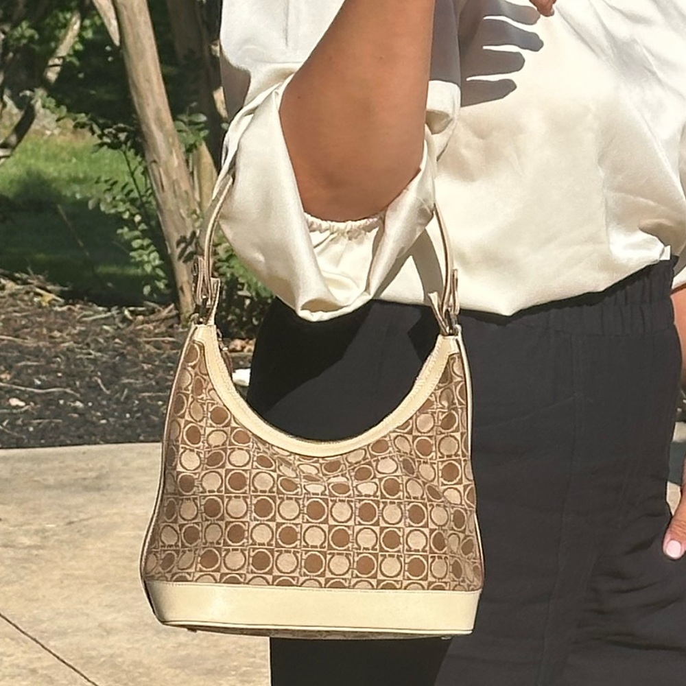 Salvatore Ferragamo hand bag cream leather monogram